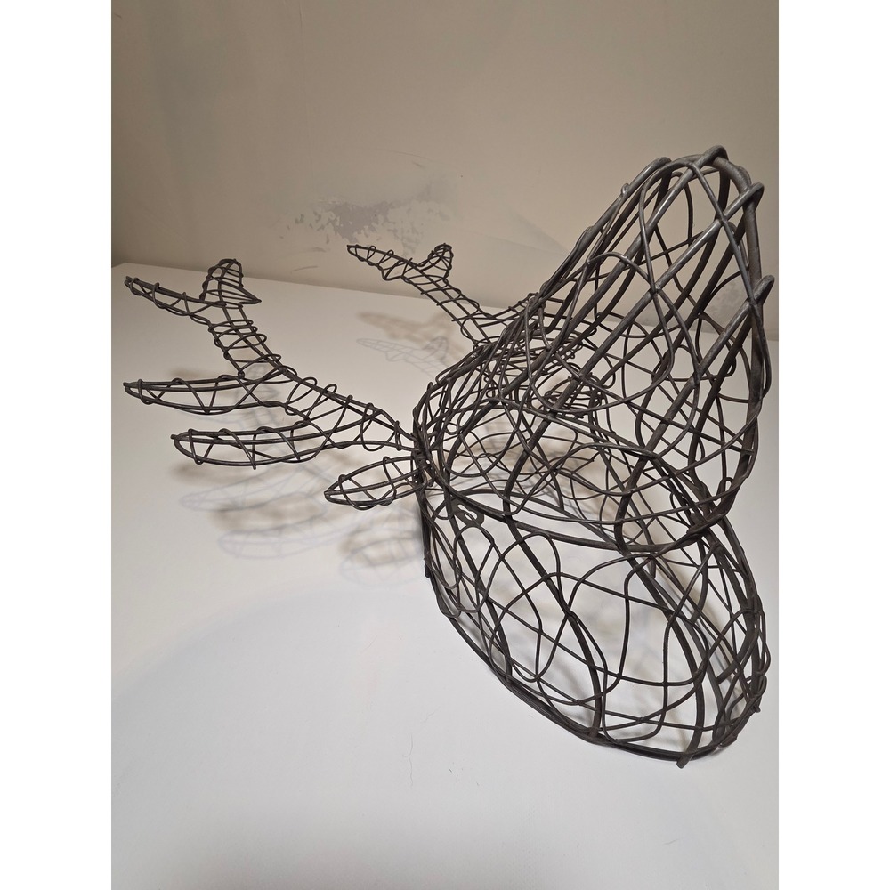 Rustic Metal Wire Deer Head Wall Decor Stag Antler Sculpture Industrial Gray